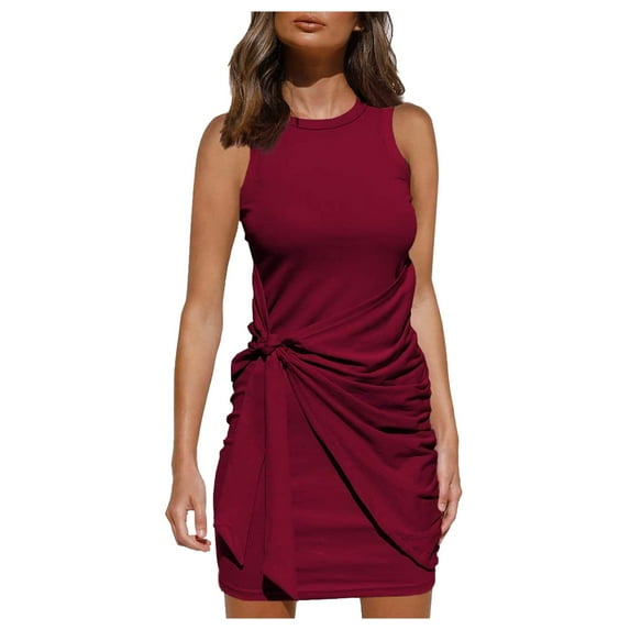 Baqcunre Bodycon Dresses For Women Round Casual Dress Neck Women'S Sleeveless Tight-Fitting Summer Mini Women'S Dress Dresses For Women 2023 Corset Dress Red Dress S