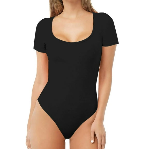 Baqcunre Bodysuits for Women Short Sleeve Comfort Scoop Neck T-Shirts Basic Bodysuits Womens Tops Shapewear Bodysuit Bodysuits for Women Tummy Control Womens Clothes Black L