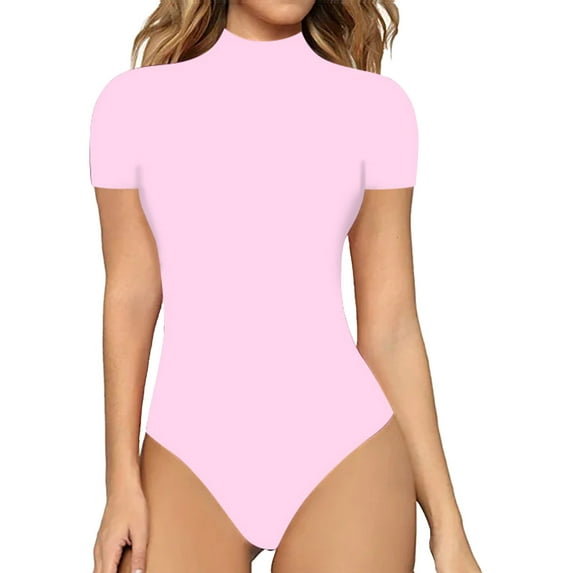Baqcunre Bodysuits for Women Women Casual Sexy Soild Color Tight High Neck Short Sleeve Bodysuit Shapewear Bodysuit Bodysuits for Women Tummy Control