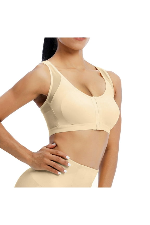 Bra For Seniors Front Closure Posture Corrector Bra Full Coverage Front Closure Support Bra For Older Women Bralettes For Women Push Up Bra Wireless Bra Bras For Women,Color Beige,2XL
