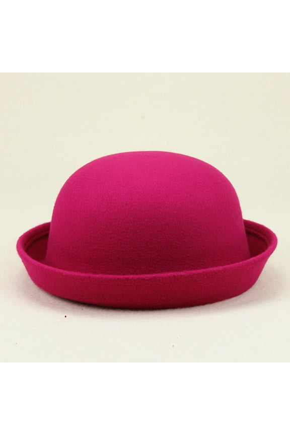 Bucket Hat,Elegant Adults Solid Hat Roll Up Brim Panama Bowler Hat Bucket Hat Classic Wool Round Bowler Hats Cap Top Hat, Hot Pink