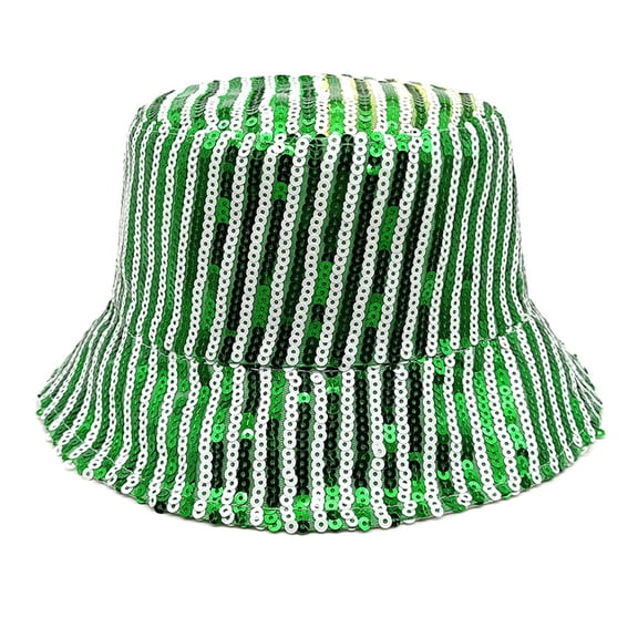 Baqcunre Bucket Hats, Sequins Bucket Hat For Women Men Glitter Sequins Strips Fisherman Hat Unisex Reversible Sun Hat For Beach Outdoor Green M