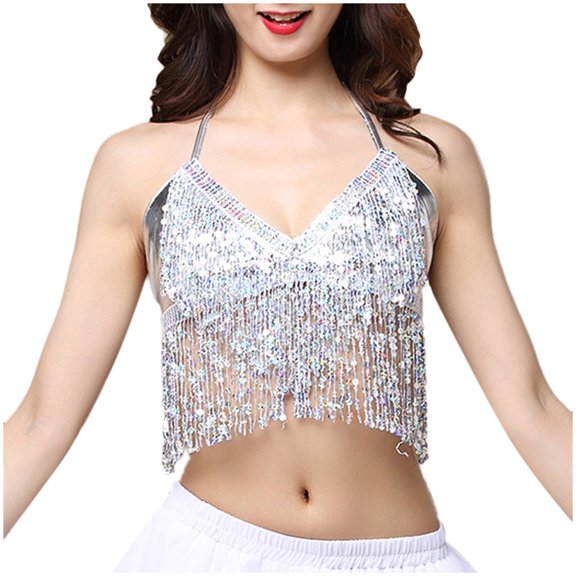 Baqcunre Camisole For Women Women Costume Performance Clothing Belly Latin Dance Tasse Blouse Top Tee Shirts Womens Tops Tank Top For Women Silver One Size