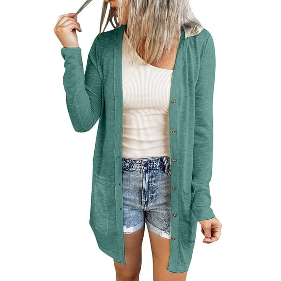 Baqcunre Cardigan For Women Ladies Casual Solid Color Button Pocket Long Sleeve Cardigan Coat Going Out Tops Sweaters For Women Mint Green M
