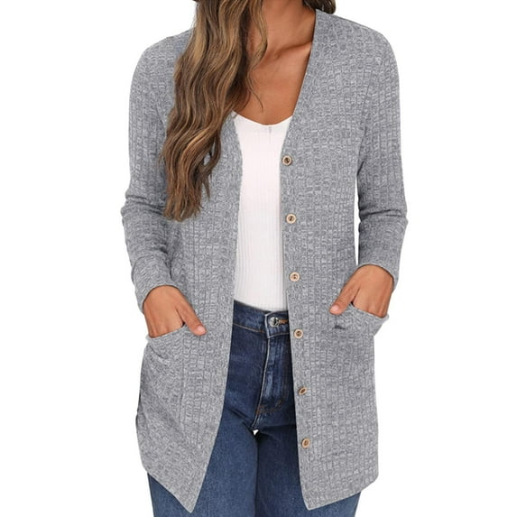 Baqcunre Cardigan For Women Solid Color Loose Long Sleeve Pocket Cardigan Coat Women'S Clothing Jackets For Women Fall Outfits For Women 2023 Grey S