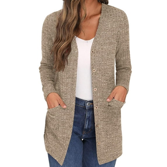 Baqcunre Cardigan For Women Solid Color Loose Long Sleeve Pocket Cardigan Coat Women'S Clothing Jackets For Women Fall Outfits For Women 2023 Khaki S