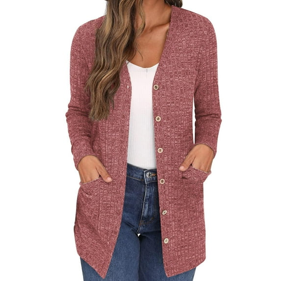 Baqcunre Cardigan For Women Solid Color Loose Long Sleeve Pocket Cardigan Coat Women'S Clothing Jackets For Women Fall Outfits For Women 2023 Red S