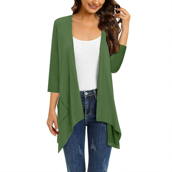 Baqcunre Cardigan For Women Women'S Pure Color Fashion Casual Three Quarter Sleeve Cardigan Womens Fall Fashion 2023 Sweaters For Women Army Green L