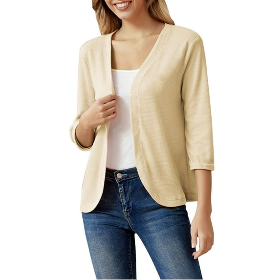 Baqcunre Cardigan For Women Women'S Solid Color Nine Quarter Sleeve Casual Jacket Cardigan Top Womens Tops Sweaters For Women Beige L