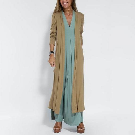 Baqcunre Cardigan For Women Women'S Summer Casual Solid Color Long Sleeved Vent Maxi Loose Cardigan Boho Beach Long Sundress With Long Overcoat Jackets For Women Fall Outfits For Women 2023 Khaki L