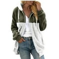thumbnail image 1 of Baqcunre Cardigan Sweaters For Women Lightweight Women's Fashion Casual Patchwork Hooded Zipper Pocket Plush Sweater Jacket Womens Jacket Womens Fall Fashion 2023 Army Green 3XL, 1 of 1