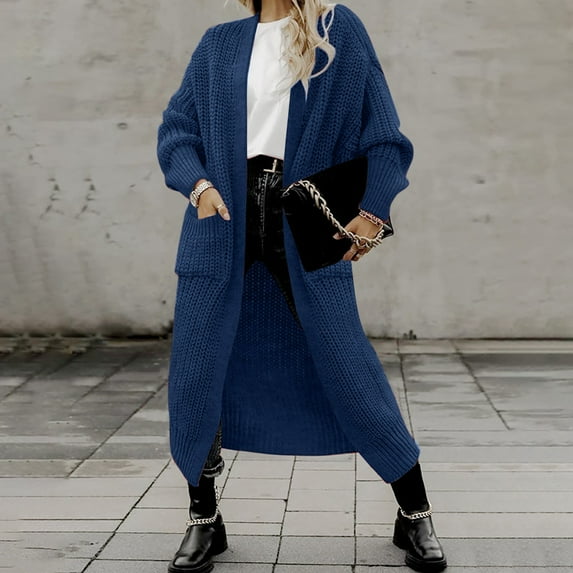 Baqcunre Cardigan Sweaters For Women Lightweight Women's Solid Color Large Pocket Knitted Loose Sweater Jacket Cardigan Womens Jacket Womens Fall Fashion 2023 Navy M