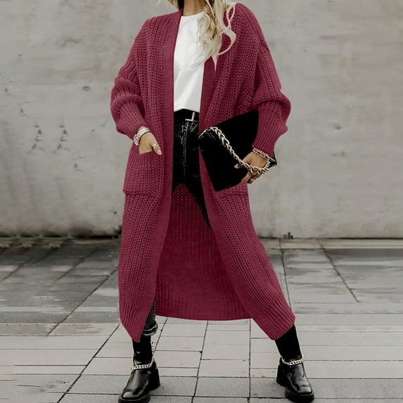 Baqcunre Cardigan Sweaters For Women Lightweight Women's Solid Color Large Pocket Knitted Loose Sweater Jacket Cardigan Womens Jacket Womens Fall Fashion 2023 Red XXL