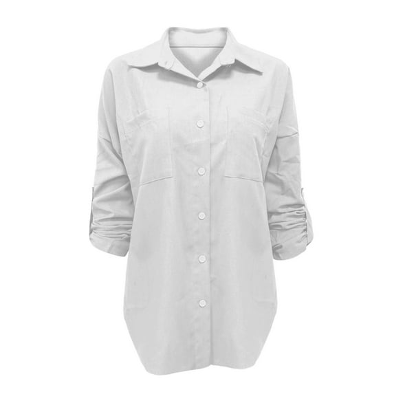 Baqcunre Cardigan For Women Women'S Denim Shirt Loose Double Pocket Long Sleeved Versatile Casual Coat Shirt Womens Fall Tops Winter Coats For Women White L