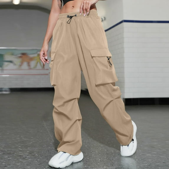 Baqcunre Cargo Pants Women 2023 Cargo Pants Woman Baggy Clothes Pants High Waist Zipper Slim Drawstring Waist With Pockets Loose Cargo Joggers Pants Linen Pants Women'S Pants Khaki XS