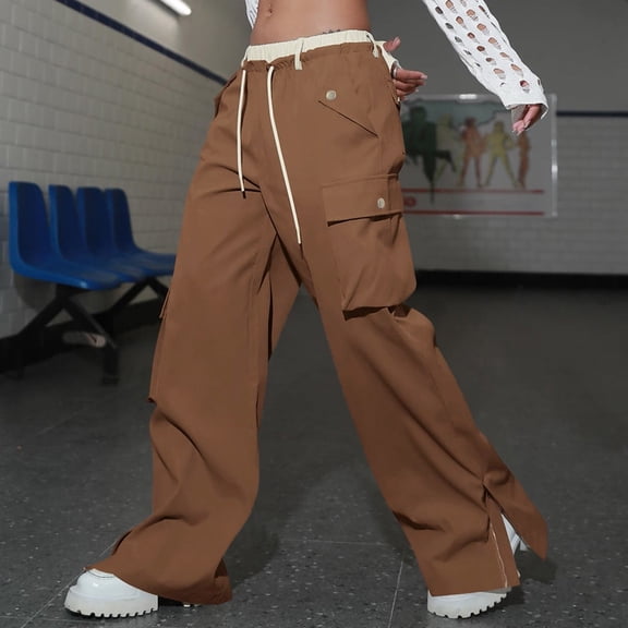 Baqcunre Cargo Pants Women 2023 Cargo Pants Woman Baggy Pants Zipper Slim Drawstring Waist With Pockets Loose Cargo Joggers Pants Linen Pants Women'S Pants Brown L