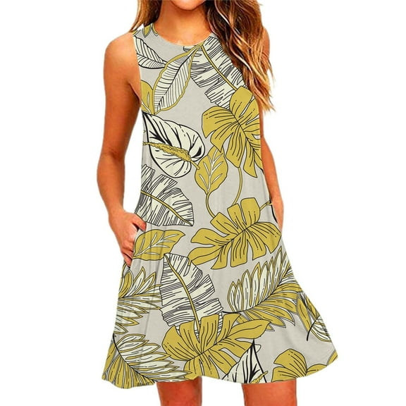Baqcunre Casual Dresses for Women Women's Fashion Casual Retro Floral Round Neck Casual Dress Dresses for Women 2024 Summer Dresses for Women 2024 Womens Dresses White S(Hot)