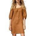 thumbnail image 1 of Baqcunre Casual Dresses for Women Women's French Square Collar Cotton Linen Dress Five Point Sleeve Puffed Sleeve Casual Dress Dresses for Women 2024 Summer Dresses for Women 2024 Womens Dresses, 1 of 9