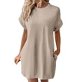 thumbnail image 1 of Baqcunre Casual Dresses for Women Women's Solid Color Round Neck Bat Sleeve Short Sleeve Hidden Pockets Loose Casual Dress Dresses for Women 2024 Summer Dresses for Women 2024 Womens Dresses, 1 of 9