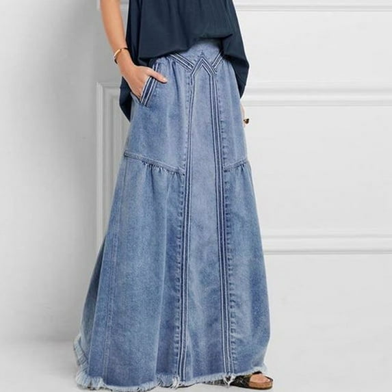Baqcunre Casual High Waist Denim Skirt Slim Fit A Line Jean Maxi Skirt Skirts For Fall 2023 Denim Skirt Long Skirt Women Clothing Skirts For Women,Color Light blue,Size L