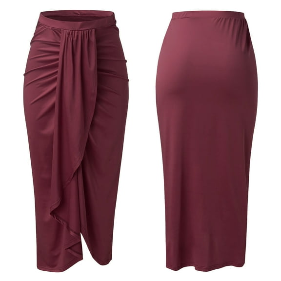Baqcunre Casual Slit Wrap Asymmetrical Elastic High Waist Maxi Draped Solid Skirt Women'S Skirts Pleated Skirt Mini Skirt Women Clothing Skirts For Women,Color Wine,Size L
