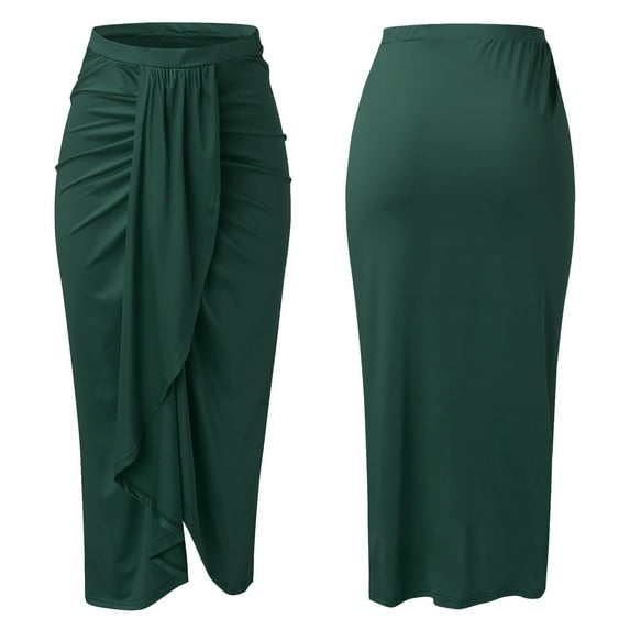 Baqcunre Casual Slit Wrap Asymmetrical Elastic High Waist Maxi Draped Solid Skirt Women'S Skirts Pleated Skirt Mini Skirt Women Clothing Skirts For Women,Color Green,Size 2XL