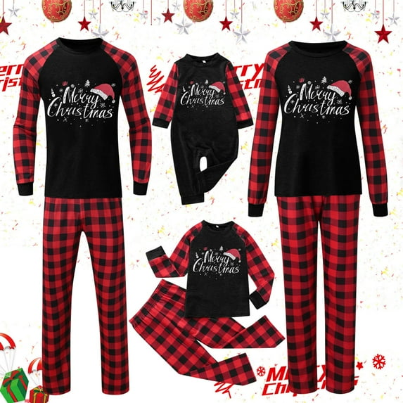 Baqcunre Christmas Pajamas Kids Child Merry Christmas Print Tops And Pants Plaid Set Xmas Family Matching Pajamas Sleepwear Outfit Family Christmas Pajamas Matching Sets Black