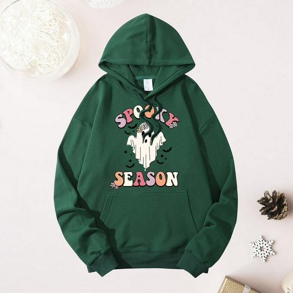 Baqcunre Baqcunre Hoodie for Women Cute Print Sweatshirt Casual Long Sleeve Crew Neck Sweatshirt for Fall & Winter Women's Clothing Green XL