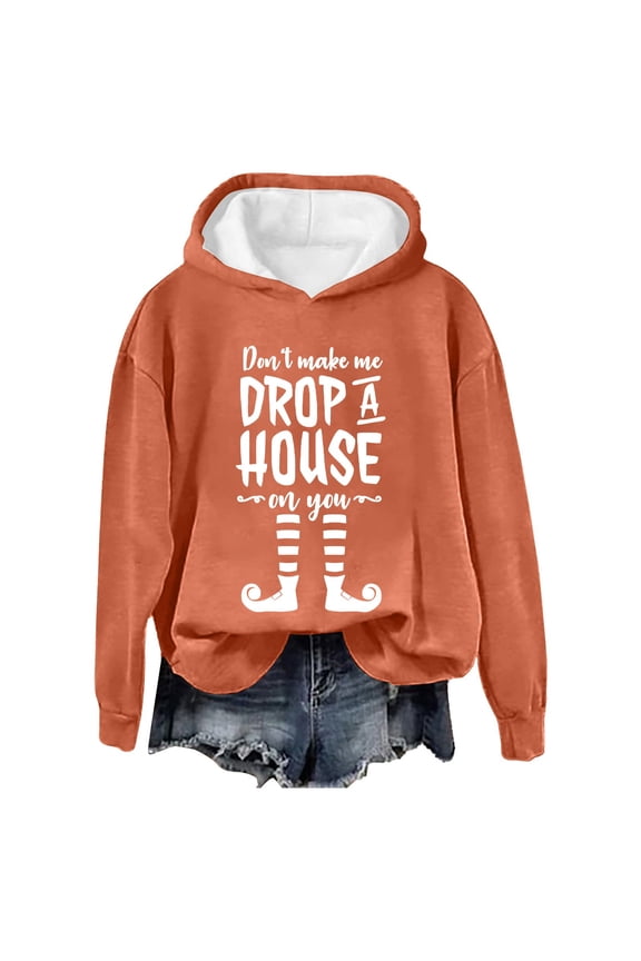 Hoodie for Women Women's Solid Color Round Neck Oversized Sweatshirt Loose Fit Long Sleeve Light Sweatshirt Loose Blouse Orange S