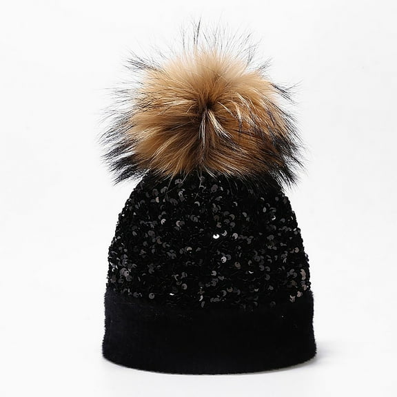 Baqcunre Beanies Hats Men, Women Outdoor Warm Knitted Hat Dyed Raccoon Sequined Hat Ear Hat In Winter, Beanie for Women, Baby Beanie