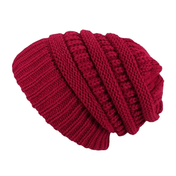 Baqcunre Beanies Hats Women,Most Popular Custom Brand Winter Thick Warm Wool Hair Cuffed Chunky Knitting Hat Women Red