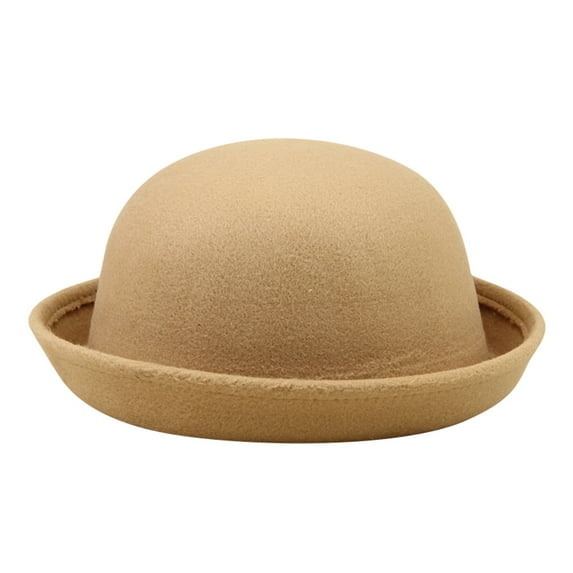 Baqcunre Bucket Hats for Women,Elegant Adults Solid Hat Roll Up Brim Panama Bowler Hat Bucket Hat Mens Womens Classic Wool Round Bowler Hats Cap Khaki