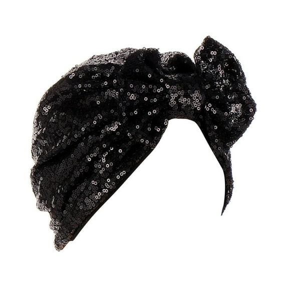 Baqcunre Caps for Women,Women Muslim Turban Hatbow Sequins Hair Bonnet Head Wrap Cover Black