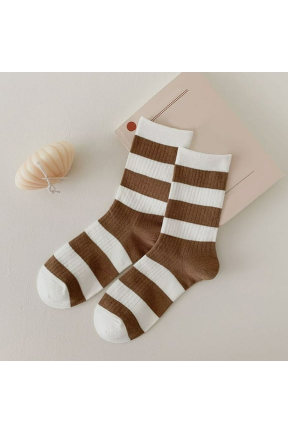 Clearance! Crew Socks for Women, Women Autumn And Winter Pile Pile Socks In The Tube Socks Brown Retro Striped Socks, White Socks Women Crew, Womens Crew Socks Size