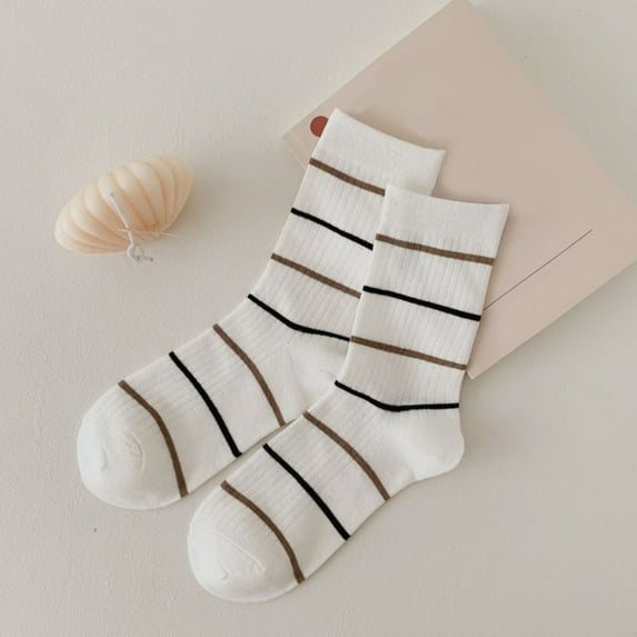 Baqcunre Clearance! Crew Socks for Women, Women Autumn And Winter Pile Pile Socks In The Tube Socks Brown Retro Striped Socks, White Socks Women Crew, Womens Crew Socks Size