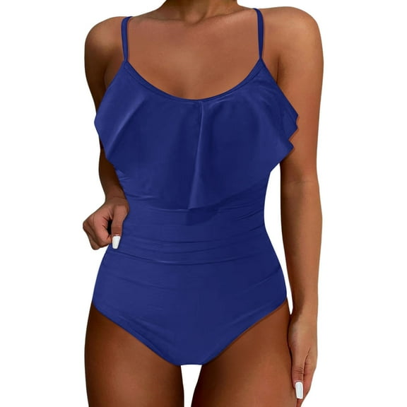Baqcunre Cute & Flattering Ruffle Swimwear: Women's Tummy Control Bathing Suit for All Shapes, 1 Pc One-Piece Swimwear Dark Blue S