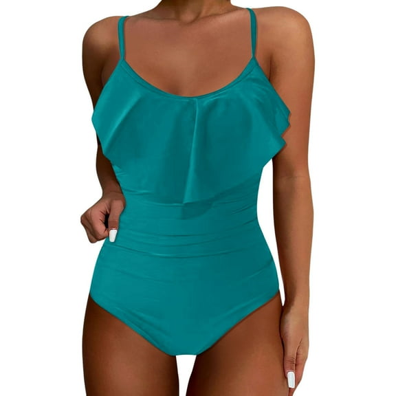 Baqcunre Cute & Flattering Ruffle Swimwear: Women's Tummy Control Bathing Suit for All Shapes, 1 Pc One-Piece Swimwear Sky Blue M