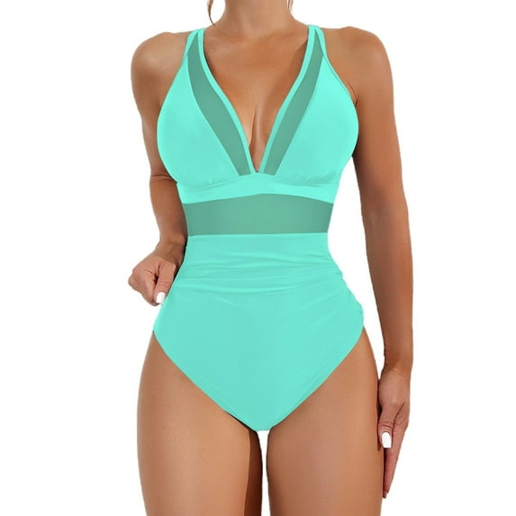 Baqcunre Fashion-Forward Split Flower Print Swimsuit - Large Cutouts for Summer Beach, 1 Pc Swimsuit Mint Green M