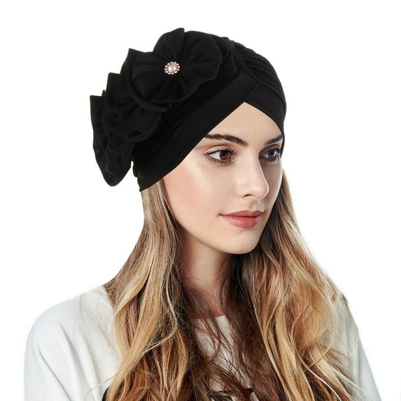Baqcunre Hats for Women, Womens Casual Solid Flowers Head Hat Cap Headwear Muslim Turban Cap Slouchy Headwear,