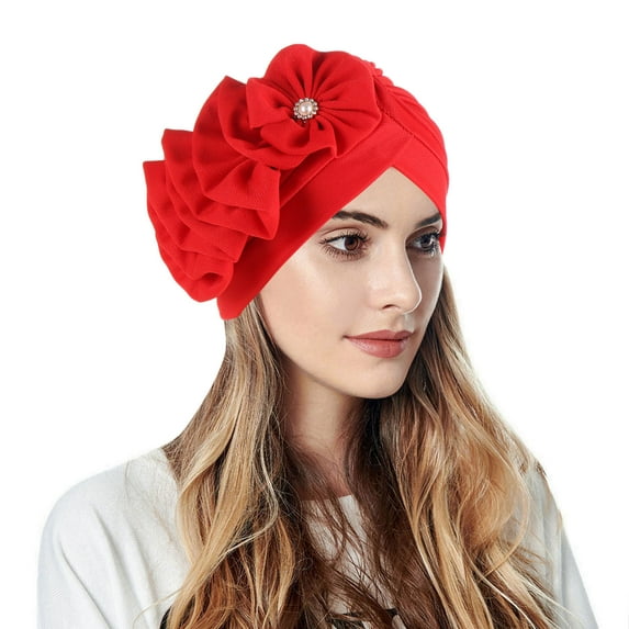 Baqcunre Hats for Women, Womens Casual Solid Flowers Head Hat Cap Headwear Muslim Turban Cap Slouchy Headwear,