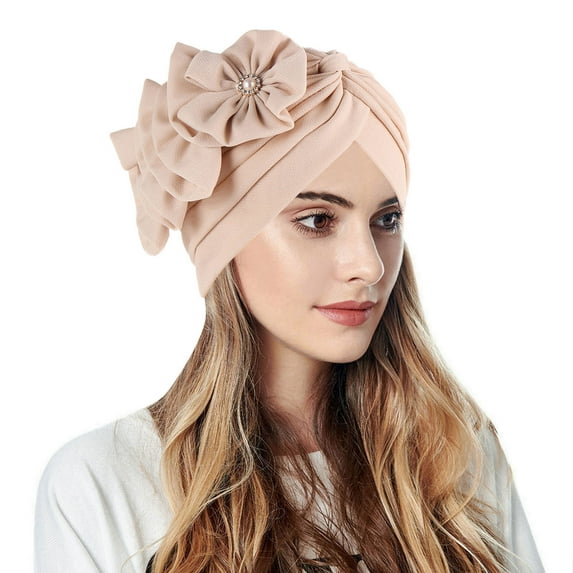 Baqcunre Clearance! Hats for Women, Womens Casual Solid Flowers Head Hat Cap Headwear Muslim Turban Cap Slouchy Headwear,