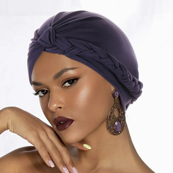 Baqcunre Headbands for Women, Head Hat Cap Ethnic Cover Wrap Turban Ladies Multicolor Side Braid Hijab Hat Solid Color Baotou Muslim Hat, Bandanas for Women, Bandanas for Men