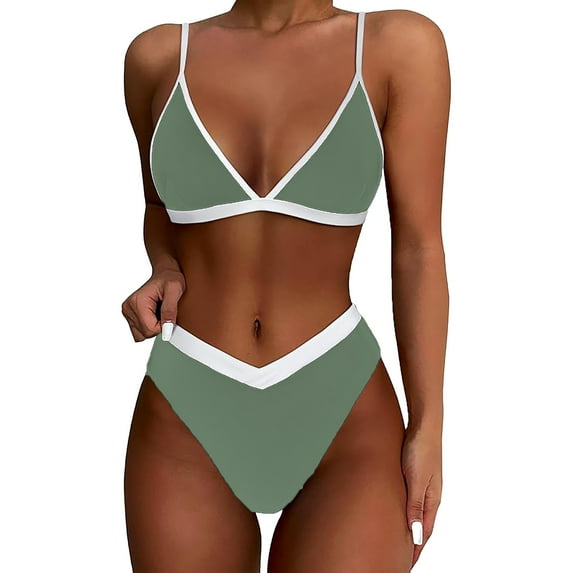 Baqcunre High-Cut & High-Waisted Bikini Sets for Women: Seductive Two-Piece Swimwear, 1 Pc Swimsuit Army Green L