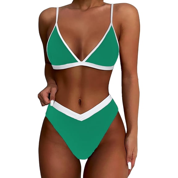 Baqcunre High-Cut & High-Waisted Bikini Sets for Women: Seductive Two-Piece Swimwear, 1 Pc Swimsuit Green XL