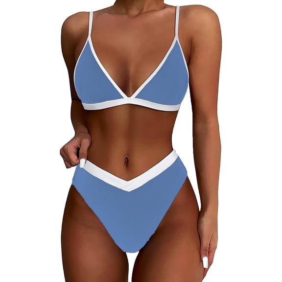 Baqcunre High-Cut & High-Waisted Bikini Sets for Women: Seductive Two-Piece Swimwear, 1 Pc Swimsuit Navy XL