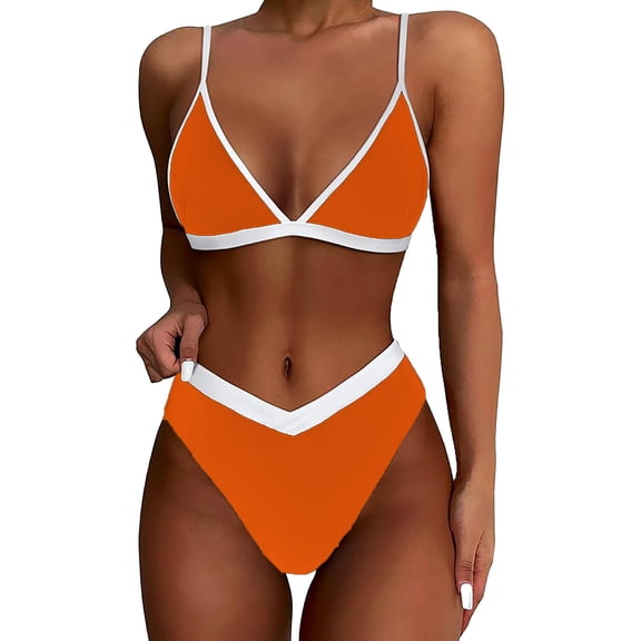 Baqcunre High-Cut & High-Waisted Bikini Sets for Women: Seductive Two-Piece Swimwear, 1 Pc Swimsuit Orange L