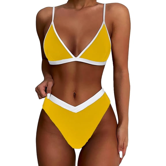 Baqcunre High-Cut & High-Waisted Bikini Sets for Women: Seductive Two-Piece Swimwear, 1 Pc Swimsuit Yellow L