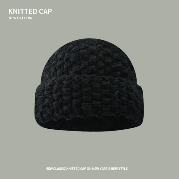 Baqcunre Clearance! Knitted Bucket Hat, Women's Autumn Winter Solid Color Thickened Warm Ear Pineapple Pattern Knitted Hat,