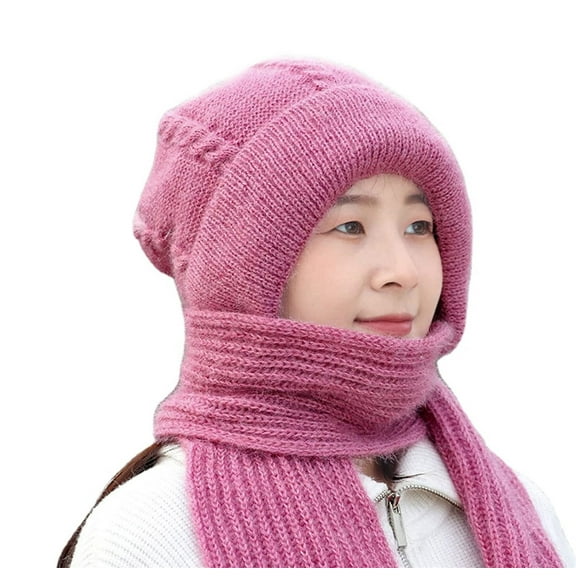 Baqcunre Clearance! Neckerchief for Women,Integrated Ear Windproof Cap Scarf Knitting Thick Warm Ear Guard Hat Hooded Scarf Women Winter Knitted Hat Pink