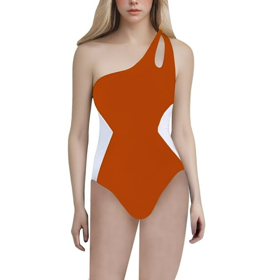 Baqcunre One-Shoulder Color Block Swimsuits: Women's Tummy Control & Sporty Swimwear, 1 Pc One-Piece Swimwear Orange XL